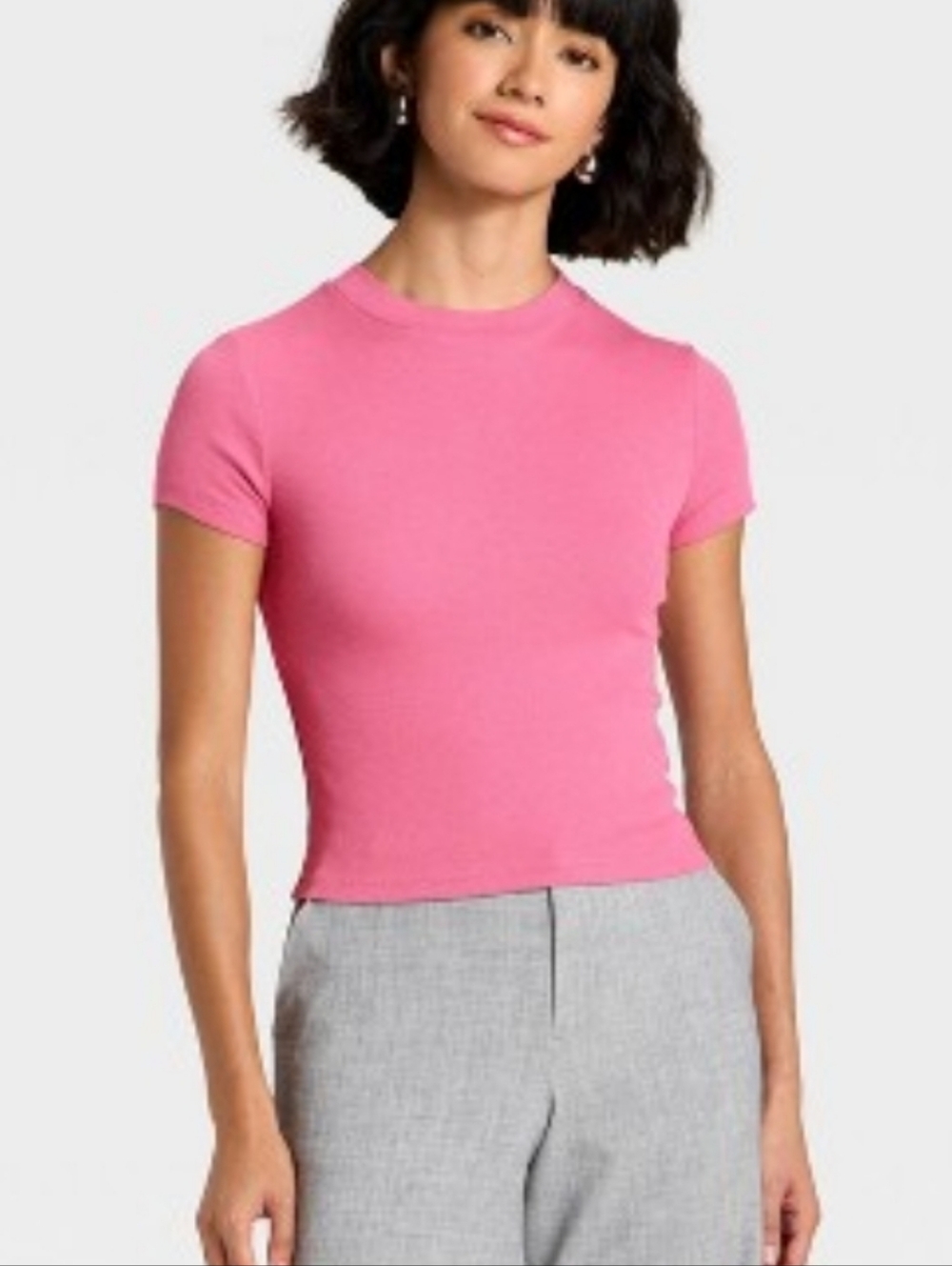 Pink Slim Fit Ribbed Tee